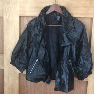 Cropped Black Vinyl Jacket Mixit Sz Small w/ Pockets